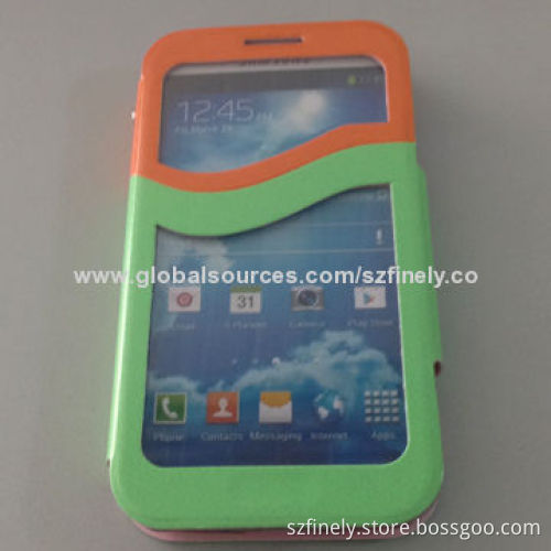 S-view Big Window Flip Leather Case for Samsung S4, Transparent Window Directly to Answer Calls